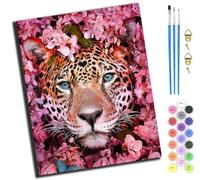 XIAOYOUQIAN Cheetah Animal Hunter Behind The Flowers,Oil Paint by Numbers Kits for Adults Beginners,On Clear Symbols Colored Canvas,Easy DIY Acrylic Pigment Drawing Kit,16X20In,-Frameless