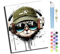 XIAOYOUQIAN Cool Cat Listening to Music,Paint by Numbers for Kids & Adults,DIY Acrylic Oil Painting Kits 16 X 20 Inch Hand Painted Gift -Frameless