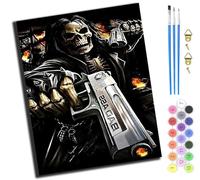 XIAOYOUQIAN Cool Death Skull,Paint by Number for Adults Beginner,DIY Oil Painting by Number On Canvas Arts and Crafts for Home Wall Decor 20X16 Inch,-Frameless