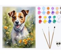 XIAOYOUQIAN Cute Puppy Jack Russell Terrier，DIY Paint by Number for Adults Beginner ，with Paintbrushes and Acrylic Painting Kits Art Crafts for Home Walls 16 x20inch ，with Frame