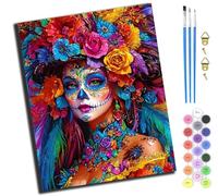 XIAOYOUQIAN Day of The Dead Colored Rose Goth Beauty,Paint by Number for Adults Beginner,DIY Oil Painting by Number On Canvas Arts and Crafts for Home Wall Decor 20X16 Inch,-Frameless