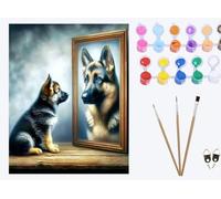 XIAOYOUQIAN Dog Portrait German Shepherd Puppy，Paint by Numbers Kit for Adults Kids, DIY Acrylic Oil Painting Kits for Wall Art Decor Gifts ，40x50cm，Frameless