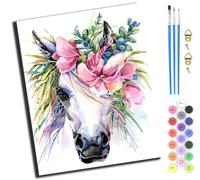XIAOYOUQIAN Flowers Watercolor Animal White Horse,DIY Hand Oil Painting,Paint by Numbers Kits for Adults Beginner,for Home Living Room Bedroom Decor,16X20Inch,-Frameless