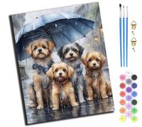 XIAOYOUQIAN Four Dogs in The Rain,Paint by Numbers Kits for Adults,Oil Painting Kits for Beginners On Clear Symbols Colored Canvas,Easy DIY Acrylic Pigment Drawing Gift,40X50Cm，-Frameless