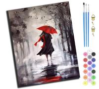 XIAOYOUQIAN Girl Holding an Umbrella,Oil Paint by Numbers Kits for Adults Beginners,On Clear Symbols Colored Canvas,Easy DIY Acrylic Pigment Drawing Kit,16X20In,with Frame