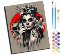 XIAOYOUQIAN Horror Sugar Skull Girl,Paint by Numbers for Adults,Painting by Number Kits On Canvas,DIY Color Oil Painting,Home Wall Decor 16X20In/40X50Cm,with Frame