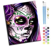 XIAOYOUQIAN Horror Sugar Skull Girl,Paint by Numbers Kits for Adults,DIY Color Oil Painting Acrylic Paints for Home Wall Decor 16X20Inch，with Frame