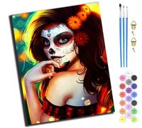 XIAOYOUQIAN Horror Sugar Skull Girl,Paint by Numbers Kits for Adults,Painting by Number Kits On Canvas,DIY Color Oil Painting Acrylic Paints,Home Wall Decor 16X20In/40X50Cm，with Frame