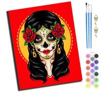 XIAOYOUQIAN Horror Sugar Skull Girl,Paint by Numbers Kits for Adults,Painting by Number Kits On Canvas,DIY Color Oil Painting Acrylic Paints,Home Wall Decor 16X20In/40X50Cm，with Frame