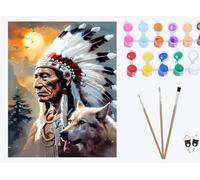 XIAOYOUQIAN Indian Primitive Tribe Chief Man and Wolf,Paint by Numbers for Adults, DIY Oil Painting Art Kits with Acrylic Paint Brushes Craft Kits for Home Wall Decor,40x50cm,Frameless