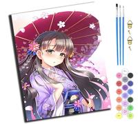 XIAOYOUQIAN Japanese Anime Girl Holding Umbrella,Paint by Number for Adults Beginner,DIY Oil Painting by Number On Canvas Arts and Crafts for Home Wall Decor 20X16 Inch,with Frame