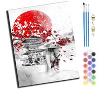 XIAOYOUQIAN Japanese Bushido Sakura,DIY Paint by Number for Adults Beginner,with Paintbrushes and Acrylic Painting Kits Art Crafts for Home Walls 16 X20Inch,with Frame