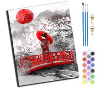 XIAOYOUQIAN Japanese Girl On The Bridge,Paint by Number Kit for Adults Beginner,DIY Acrylic Hand Oil Paintin Kits On Canvas Art Crafts for Home,16 X20 Inch,with Frame