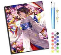 XIAOYOUQIAN Japanese Kimono Sakura Girl Killer,Paint by Numbers Kit for Adults Beginner DIY Oil Painting Gift 16X20 Inch,with Frame