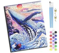 XIAOYOUQIAN Japanese Style Whale and Sea,Paint by Numbers Kit for Adults Beginner DIY Oil Painting Gift 16X20 Inch,with Frame
