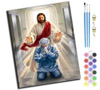 XIAOYOUQIAN Jesus and The Doctors Praying,Paint by Number for Adults,DIY Oil Painting Kits with Brushes and Acrylic Pigment,Canvas Painting Decor Gifts，16 X 20 Inch，-Frameless