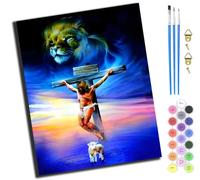 XIAOYOUQIAN Jesus and The Lion,DIY Hand Oil Painting,Paint by Numbers Kits for Adults Beginner,for Home Living Room Bedroom Decor,16X20Inch,-Frameless