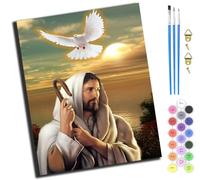 XIAOYOUQIAN Jesus White Dove,DIY Paint by Numbers for Adults,Oil Painting Kits,Craft Art Painting Kit,Acrylic Pigment Drawing Gift for Home Decor,16X20Inch,-Frameless
