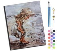 XIAOYOUQIAN Little Girl Wearing A Hat,Paint by Numbers Kit for Adults Beginner,DIY Oil Painting Canvas Gift Kits for Wall Decor (20X16 Inch),with Frame