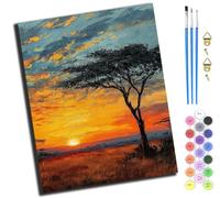 XIAOYOUQIAN Lone Tree at Sunset in Africa,DIY Paint by Number for Adults Beginner,with Paintbrushes and Acrylic Painting Kits Art Crafts for Home Walls 16 X20Inch,-Frameless