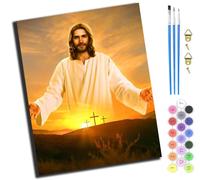 XIAOYOUQIAN Morning Light Jesus,Paint by Numbers for Adults - Painting by Numbers for Kids,Oil Number Painting Kits for Home Wall Decor,20X16Inch,with Frame