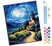 XIAOYOUQIAN Mountain Church Under The Stars,Paint by Number Kit for Adults Beginner,DIY Acrylic Hand Oil Paintin Kits On Canvas Art Crafts for Home，16 X20 Inch，with Frame