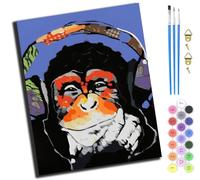 XIAOYOUQIAN Music Monkey,Paint by Numbers Kit for Adults Kids,DIY Acrylic Oil Painting Kits for Wall Art Decor Gifts,40X50Cm,with Frame