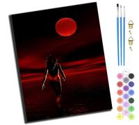 XIAOYOUQIAN Naked Woman Running Towards The Moon,Oil Paint by Numbers Kits for Adults Beginners,On Clear Symbols Colored Canvas,Easy DIY Acrylic Pigment Drawing Kit,16X20In,-Frameless