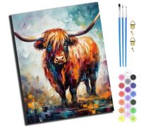 XIAOYOUQIAN Neo-Impressionist Highland Cattle,DIY Painting by Numbers Kits for Kids Adults Beginner,40X50Cm，Oil Painting for Home Wall Decoration Hand Painted Gifts,with Frame