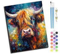 XIAOYOUQIAN Neo-Impressionist Highland Cattle,Paint by Numbers Kit for Adults Beginner DIY Oil Painting Gift 16X20 Inch,with Frame