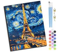 XIAOYOUQIAN Paris Tower at Starry Night,Paint by Numbers,DIY Oil Painting Kit for Adults Beginner,with Paint Brushes and Acrylic Pigment,16 X 20 Inch,with Frame