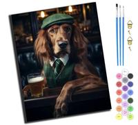 XIAOYOUQIAN Pub Gentleman Dog Irish Setter,Paint by Numbers Kits for Adults,Oil Painting Kits for Beginners On Clear Symbols Colored Canvas,Easy DIY Acrylic Pigment Drawing Gift,40X50Cm，-Frameless
