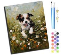XIAOYOUQIAN Puppy Running On The Grassland,Paint by Numbers for Adults Kids,DIY Oil Painting Gift Kits 16 * 20 Inch Hand Painted Digital Painting Art Home Decoration -Frameless