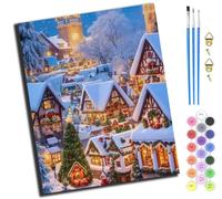 XIAOYOUQIAN Snowy Night Fairy Tale Town,Paint by Numbers for Kids & Adults,DIY Acrylic Oil Painting Kits 16 X 20 Inch Hand Painted Gift -Frameless