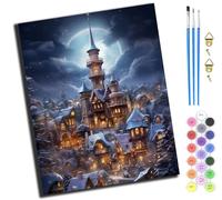 XIAOYOUQIAN Winter Fairy Tale Town Under The Moonlight,Paint by Numbers for Kids & Adults,DIY Acrylic Oil Painting Kits 16 X 20 Inch Hand Painted Gift -with Frame