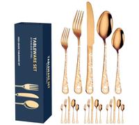 XIAOYU 20-Piece Bizarre Flatware Set, Gothic Skull Silverware Set for 4, Skeleton Flower Unique Pattern Design, Knives/Forks/Spoons Cutlery Set Halloween Event Tableware Utensils, Rose Gold