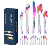 XIAOYU 20-Piece Flatware Set, Stainless Steel Silverware Cutlery Set for 4, Unique Pattern Design, Includes Dinner Knives/Forks/Spoons, Dishwasher Safe, Rainbow