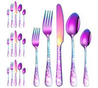 XIAOYU 20 Piece Halloween Skeleton Tableware Silverware Set, Metal Flatware Set Service for 4, Gothic Unique Skull Flower Pattern Design, Skeleton Utensil Cutlery Set for Halloween Easter Christmas