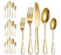 XIAOYU 20 Piece Halloween Skeleton Tableware Silverware Set, Metal Flatware Set Service for 4, Gothic Unique Skull Flower Pattern Design, Skeleton Utensil Cutlery Set for Halloween Easter Christmas