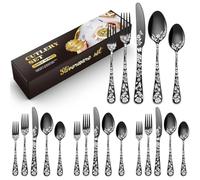 XIAOYU 20 Pieces Black Silverware Set, Food-Grade Stainless Steel Flatware Set Service for 4, Butterfly and Flower Pattern Tableware Cutlery Set, Utensil Sets for Home Restaurant