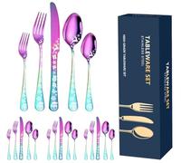 XIAOYU 20 Pieces Christmas Silverware Set, Black Flatware Set Service for 4, Stainless Steel Cutlery Tableware, Unique Snowflakes Santa Claus Elk Pattern Design, Dishwasher Safe, Rainbwo