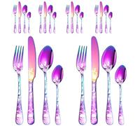 XIAOYU 24-Piece Halloween Themed Skull Silverware Set, Gothic Skull Pattern Design, Stainless Steel Flatware Set Serving for 6, Knives Forks Spoons Cutlery Daily Halloween Party Event, Rainbow
