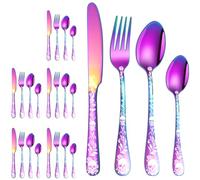 XIAOYU 24 Piece Rainbow Gothic Skull Stainless Steel Flatware Set, 6 Sets of 4 Pieces Each, Perfect for Home Daily Use, Buffet, Gathering, Dinner Party, Restaurant, Wedding, Camping