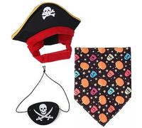 XIAOYU 3 Pieces Halloween Dog Pirate Costume Set Pet Pirate Hat Pirate Skull Triangle Bandana and Pirate Blindfold for Dog Cat Halloween Cosplay, Pink
