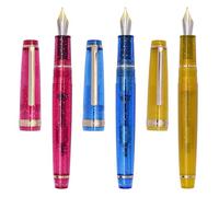 XIAOYU 3PCS Jinhao 82 Acrylic Fountain Pen, Iridium Nib Gold Trim with Ink Converter, Classic Smooth Transparent Fluorescence Writing Pen, Fine Nib(0.5mm), Rose, Blue, Yellow