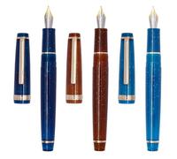 XIAOYU 3PCS Jinhao 82 Acrylic Fountain Pen, Iridium Nib Gold Trim with Ink Converter, Classic Smooth Transparent Fluorescence Writing Pen, Fine Nib(0.5mm), Dark Blue, Coffee, Peacock Blue