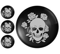 XIAOYU 4 Pack Halloween Skeleton Stainless Steel Dinner Plates, Skull Gothic Round Metal Plates, Unique Skull/Flower Pattern Design, Metal Dinner Dishes for Dinner, Party, Camping, Dishwasher Safe