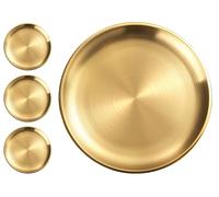 XIAOYU 4-Piece Stainless Steel Dinner Plates, 8.07 Inch Metal Plates Dishes, Modern Dinnerware Dishes Set for Home, Picnic, Outdoor Camping, Dishwasher Safe, Gold