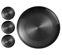 XIAOYU 4-Piece Stainless Steel Dinner Plates, 8.07 Inch Metal Plates Dishes, Modern Dinnerware Dishes Set for Home, Picnic, Outdoor Camping, Dishwasher Safe, Black