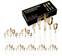 XIAOYU 40 Piece Everyday Flatware, Stainless Steel Flatware Set, Matte Handle, Service for 8, Dishwasher Safe, White